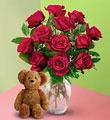 Dozen Roses with a Bear